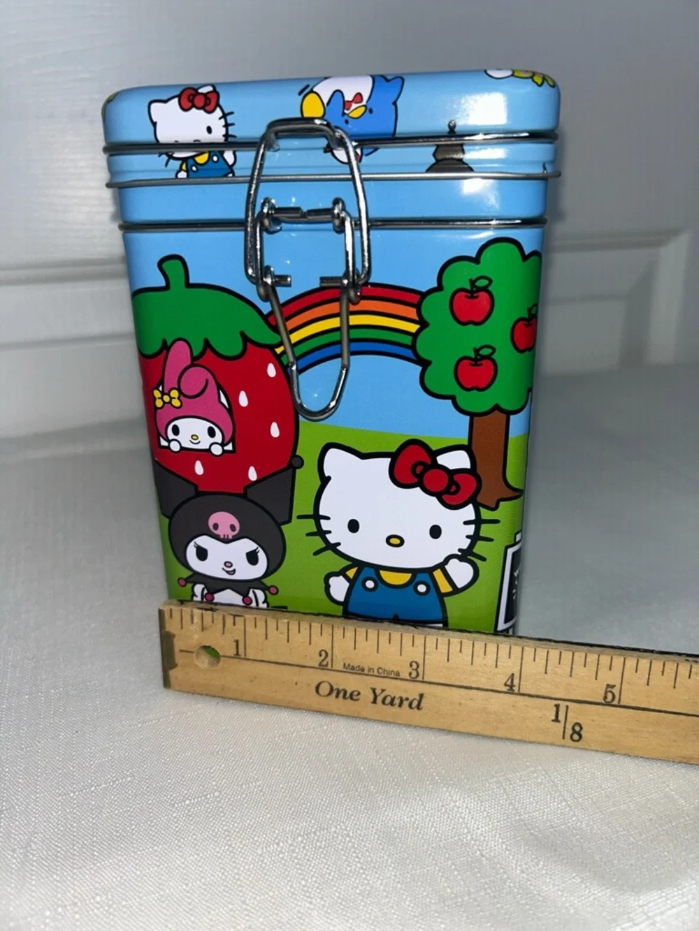 Hello Kitty & Friends Sanrio Tin Canister - Blue, Green & Red Character Print